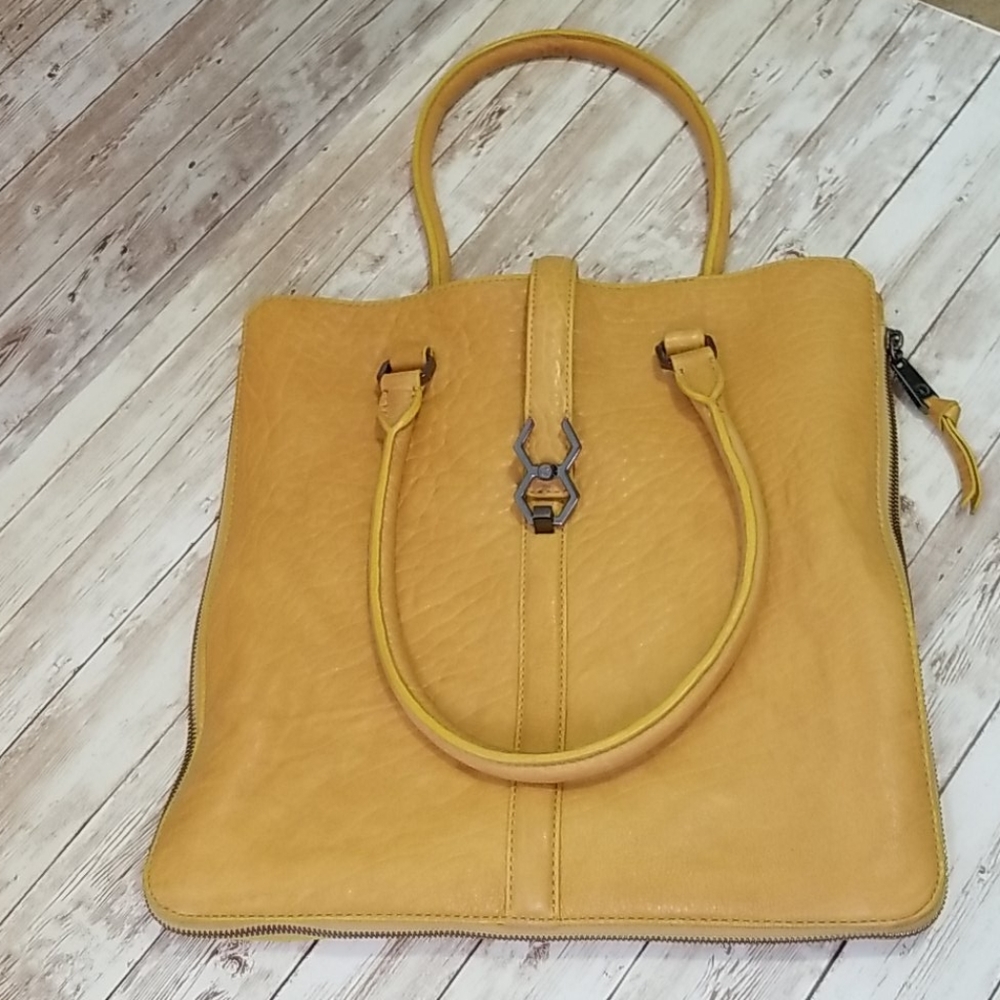 LEIFSDOTTIR Mustard Lether Expandable Handbag